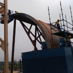 INSTALLING A SECTION OF A 38' X 18' SAG MILL AT NEWMONT AHAFO SITE