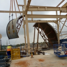 INSTALLING THE LAST SECTION OF THE MILL SHELL AT NEWMONT AHAFO LINE 2