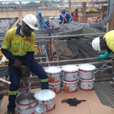 MIXING EPOXY GROUT TO BE POURED AT NEWMONT AHAFO LINE 2